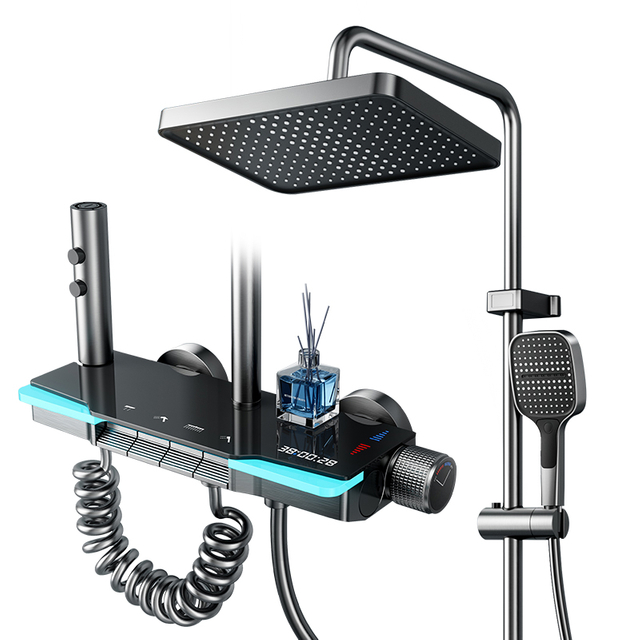 YF230530022 Shower Suit Digital Display Intelligent Atmosphere Piano Keys Ceramic Valve Soft Rain Pressurized Faucets