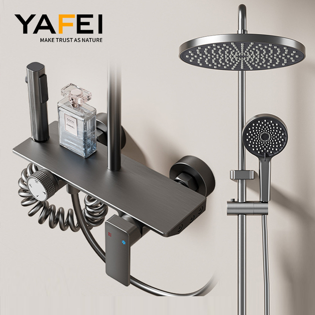 YF230530035 Gun металл сұр жұлдызды душқа арналған шүмек душ жинағы Ванна душқа арналған араластырғыш жинағы