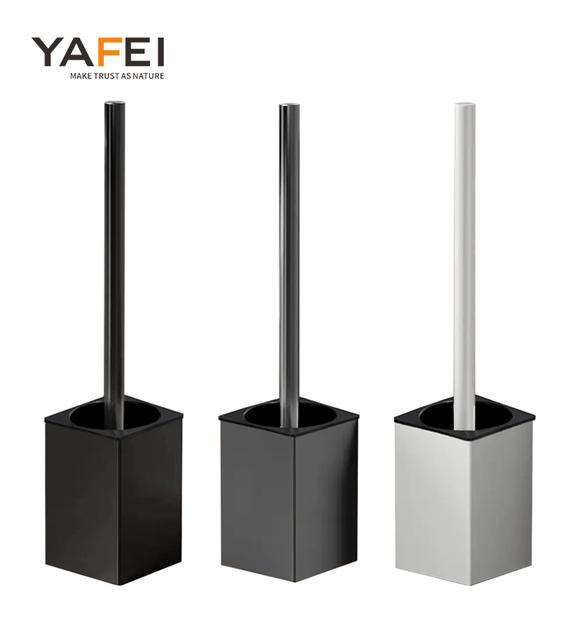 YF5601 Space aluminum Bathroom Toilet Brush Holder Kit Adhesive Wall Mount Toilet Brushes with Long Handle 14" Space Saving Toilet Brush 