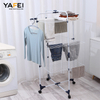 YF7154 3-Tier Collapsible Laundry Rack Stand Garment Drying Station with Wheels and 4 Hooks Indoor-Outdoor Use for Bed Linen Clothing Socks