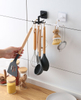 YF9552 Rotating Folding Hook Multi-purpose Hanging Utensil Holder Hook 180 Degrees Vertical Flip Self-Adhesive Hook Utensil Rack with 6 Hooks for Kitchen Bathroom Cabinet Towel (Black, White)