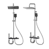 YF230530011 Exposed Shower System with Tub Spout, Matte Black Exposed Pipe Shower Faucet with 3 Functions Brass Shower Valve