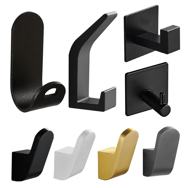 Self-adhesive metal black decorative wall coat hook for bathroom