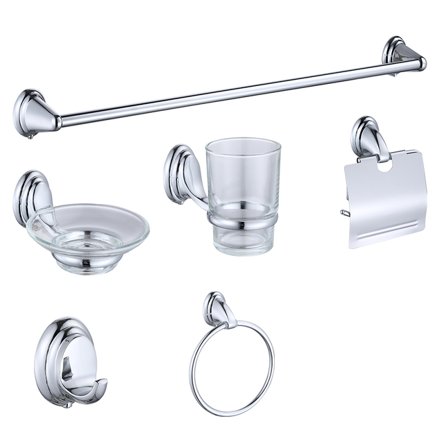 YF66106 Bathroom Hardware Accessory Set Chrome Washroom Toilet Hardware Set Shower Wall Mounted Zinc 6 piece Sanitary Fittings