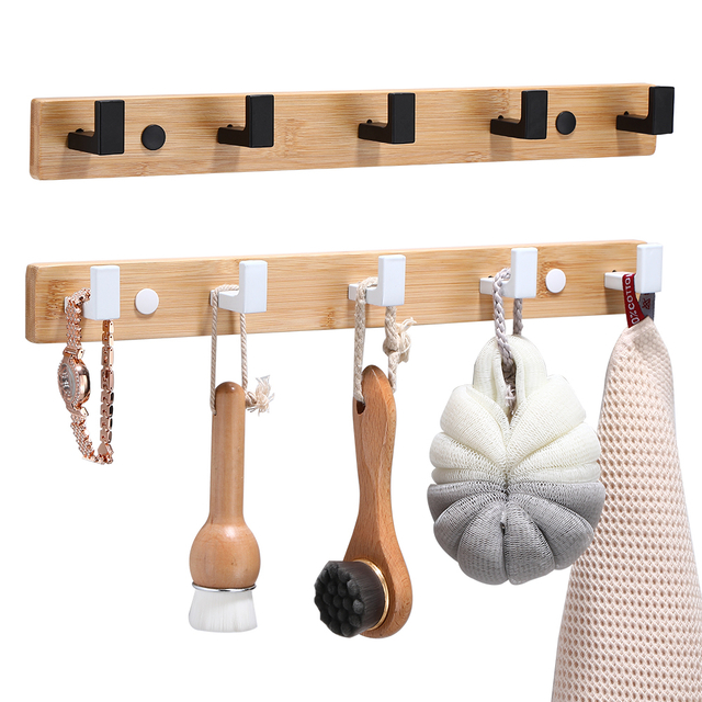 YF9155 Wall Mounted Coat Rack Bamboo Wall Coat Rack Hooks Coat Hat Hanger Hooks