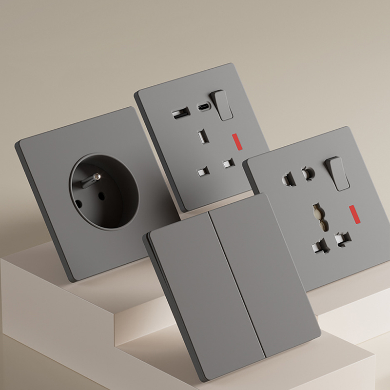 YF310100001-gray Grey Panel High Quality OEM Double Pole 13A Electric Wall Power Switch And Sockets