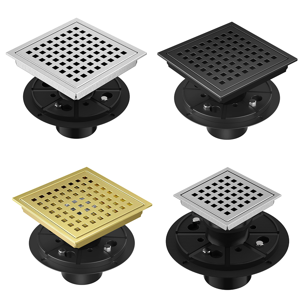 YF42001 Odor-Proof Floor Drain Bathroom Tile Insert Shower Drainer with Removable Strainer Cover, 4-inch Square Anti-Clogging for Kitchen Balcony Garage
