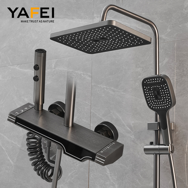 YF230530049 Bathroom Full Shower System Black Gold Bathing Luxury Shower Kit 4 Functions Shower Set