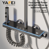 YF230530044 Shower System Thermostatic Piano Shower Faucet Set with Digital Display Rain Shower Combo Set Wall Mounted Gray Shower System with LED Ambient Lights