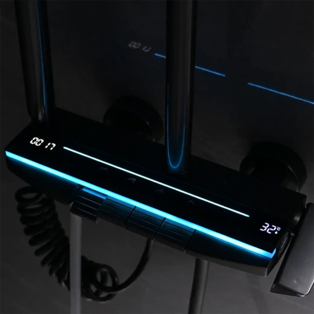 LED Digital Gun-Metal Shower Faucet Set Bathroom