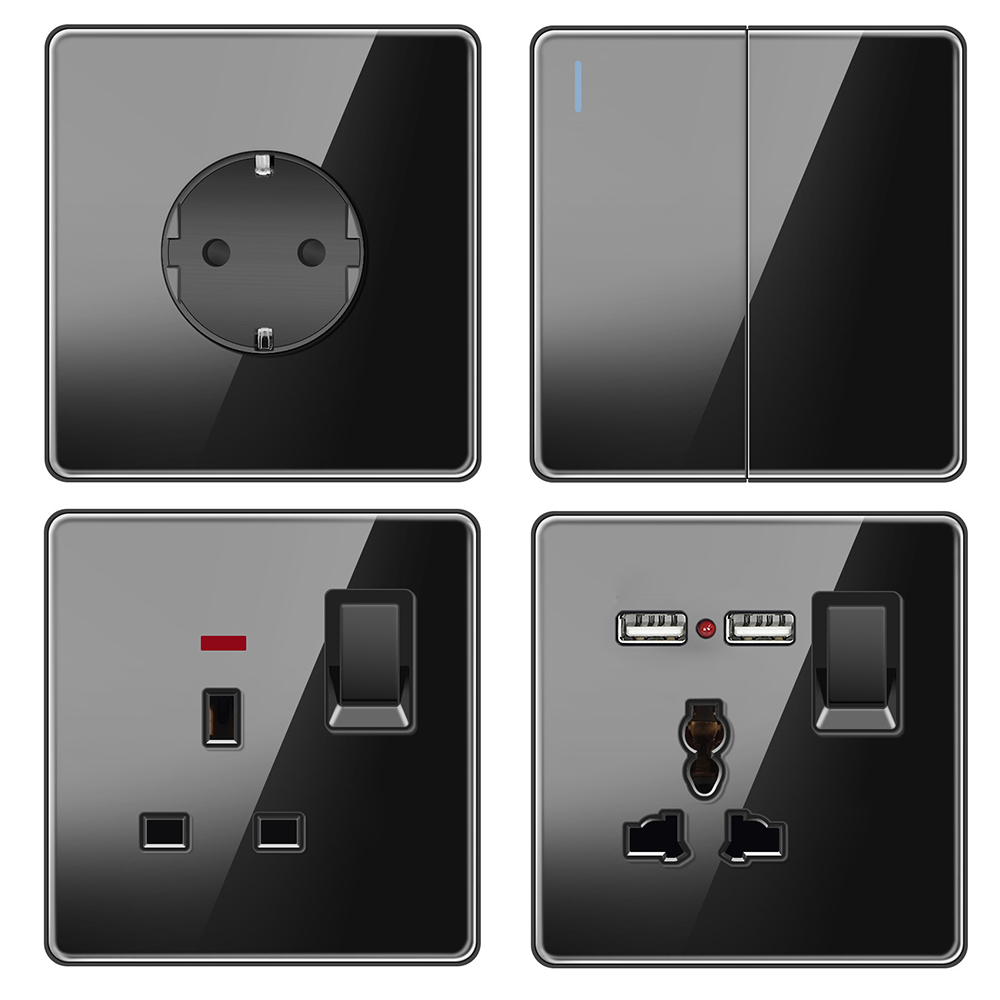 YF310100003-black Single switch Universal Socket High Quality Tempered Glass Switch