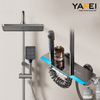 YF230530012 1 Exposed Shower System with Tub Spout, Matte Black Exposed Pipe Shower Faucet with 3 Functions Brass Shower Valve