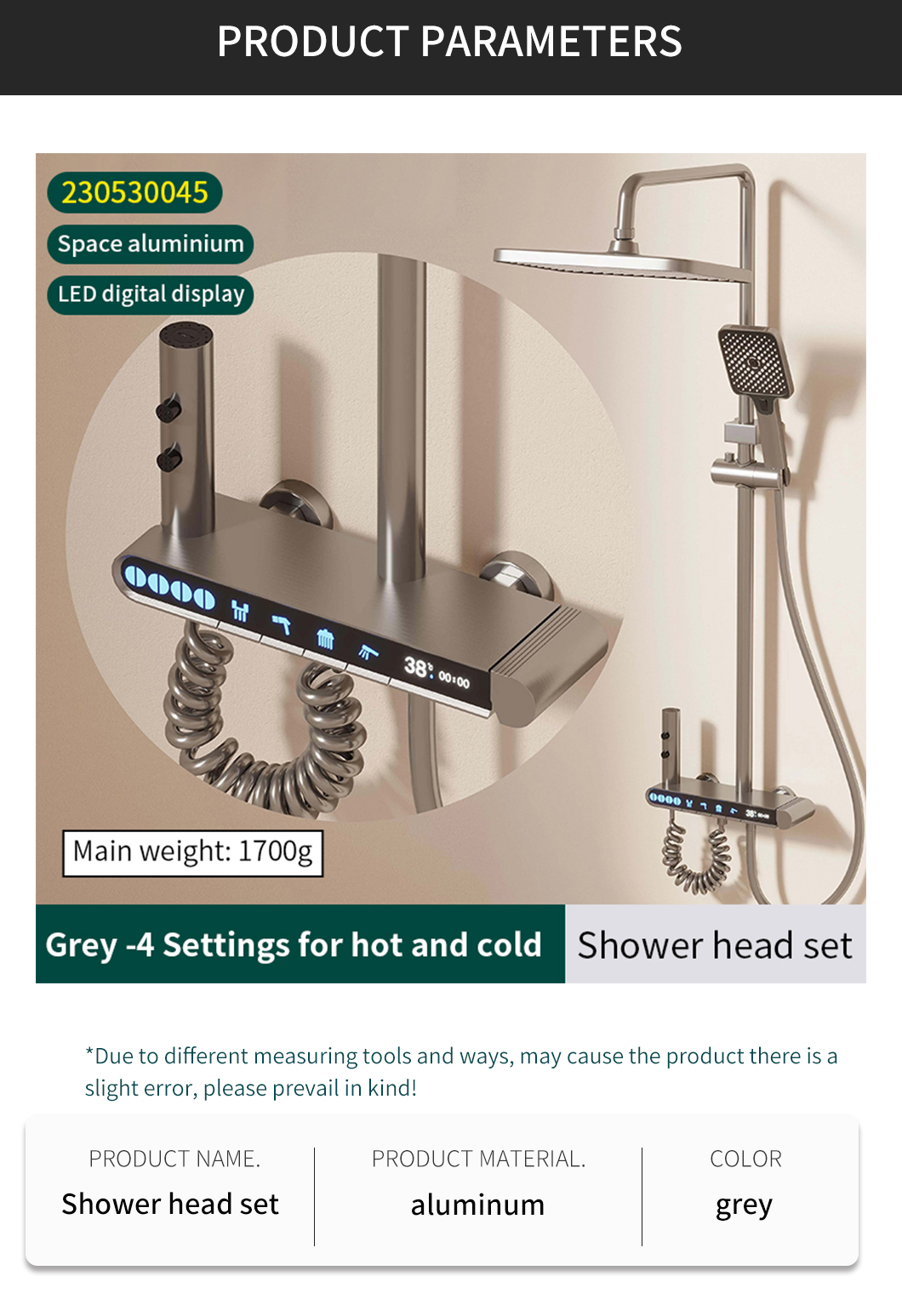 4-Function Thermostatic LED Shower Head Set