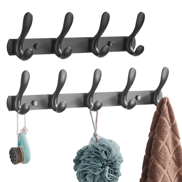 YF9118 Coat Hooks for Hanging Coats Heavy Duty Metal Double Hook Rack Hook Rail Coat Rack with Hooks