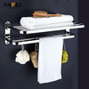 YF210910010 Bathroom Towel Rack with Towel Bar And Hooks 23.6 in Foldable Towel Shelf Wall Mounted Lavatory Towel Organizer 