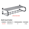 Stainless Steel Folding Removable Bath Towel Rack Towel Rack Bathroom Storage Shelf Towel Rack with 5 Hooks