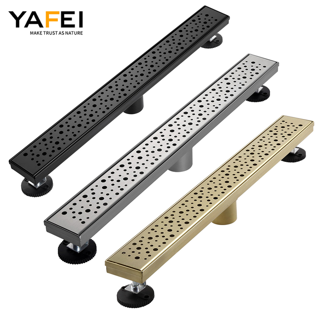 YF41112 Linear Shower Drain with Removable Wedge Wire Pattern Grate 304 Stainless Steel Rectangle Shower Floor Drain for Bathroom