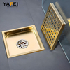 YF41105 Good Quality Modern 15*15cm Sus304 Gold 2inc Long Linear Shower Floor Drain For Bathroom Restaurant Terrace Outside