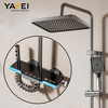 YF230530039 LED Shower Faucet Set Piano Style Rainlfall Bathroom LED Shower Faucet Set System Grey Digital Mixer Tap Bidet Shower Hot Cold Shower Shelf