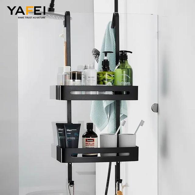 YF5328 Over The Door Shower Caddy Height-Adjustable Shower Basket Storage Rack Door Storage Shelf 