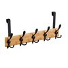 YF9312 Bamboo Over The Door Hooks 5 Hooks Door Hanger Sturdy Heavy Duty Coat Rack For Bag Coat Towel Hat Robes Scarves