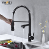 YF200110007 Contemporary Kitchen Faucet with Pull Down Sprayer, Stainless Steel Single Handle Spring Kitchen Sink Faucets with Sprayer, with Deck Plate