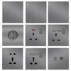 YF310100002-gray British standard electrical light switch socket brushed board wall 3 pin uk 13 amp socket