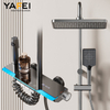 YF230530012 1 Exposed Shower System with Tub Spout, Matte Black Exposed Pipe Shower Faucet with 3 Functions Brass Shower Valve