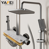 YF230530010 White Space Aluminum LED Thermostatic Shower Set, Water Powered Color Changing Rainfall and Handheld Shower Combo