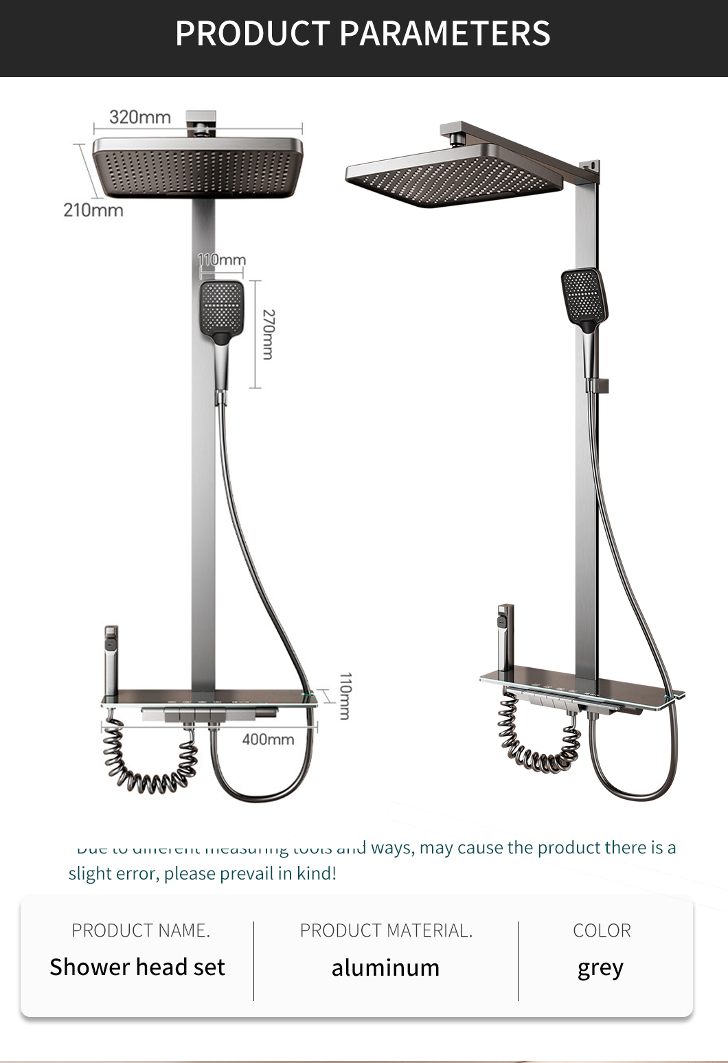 Matte Black Piano Key Ambient Shower Set