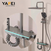 YF230530051 Modern Smart Solid Brass Bath & Shower Faucets High Quality Full Set Rain Shower Glass Gray Panel Polished-for Modern Bathrooms