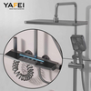 YF230530042 LED Waterfall Shower System Black Thermostatic Rain Shower Faucet Set Soft Massage Bathroom Bath Shower Faucets
