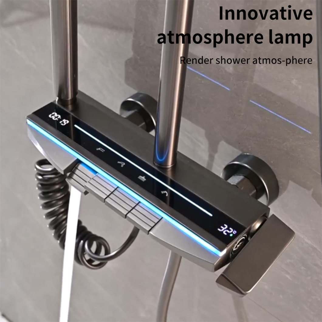 LED Digital Gun-Metal Shower Faucet Set Bathroom