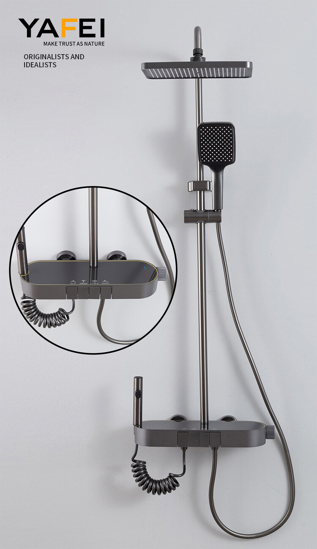 Digital Thermostatic Piano-Key Shower Mixer Set Bathroom