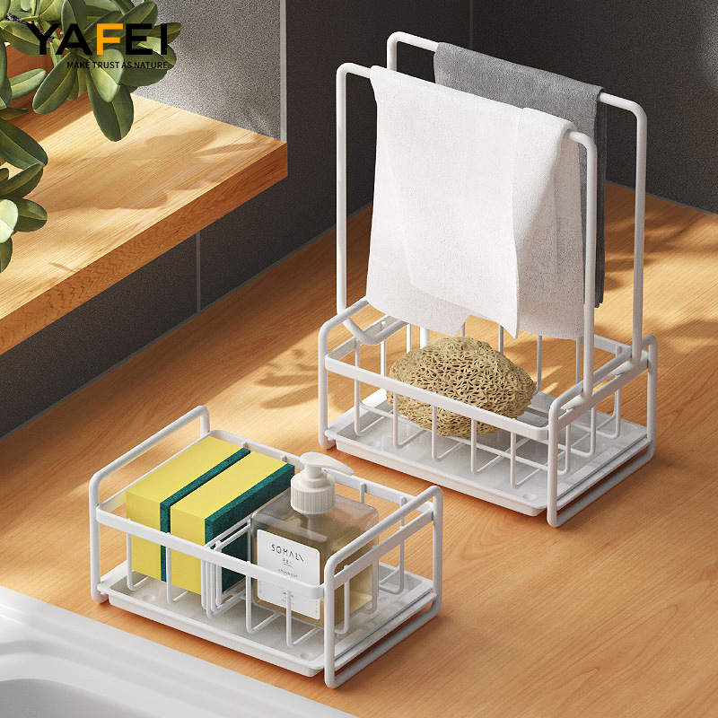 YF500100007 Dish Towel Storage Rack Multi-Purpose Metal Storage Holder Organizer Single-Tier Kitchen Dish Rack Sink Towel Sponge Drainer Standing Type