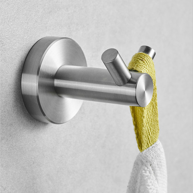 YF64109 Bath Double Towel Hook SUS 304 Stainless Steel Coat/Robe Clothes Hook for Bath Kitchen Modern Hotel Style Wall Mounted 