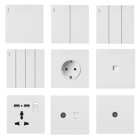 YF310100001 1 Gang 1 Way Switch USB Charging 4A 13A Universal Power Socket 3 Pin Electrical Outlet Wall Socket with 2 Usb Port