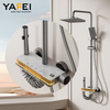 YF230530010 White Space Aluminum LED Thermostatic Shower Set, Water Powered Color Changing Rainfall and Handheld Shower Combo