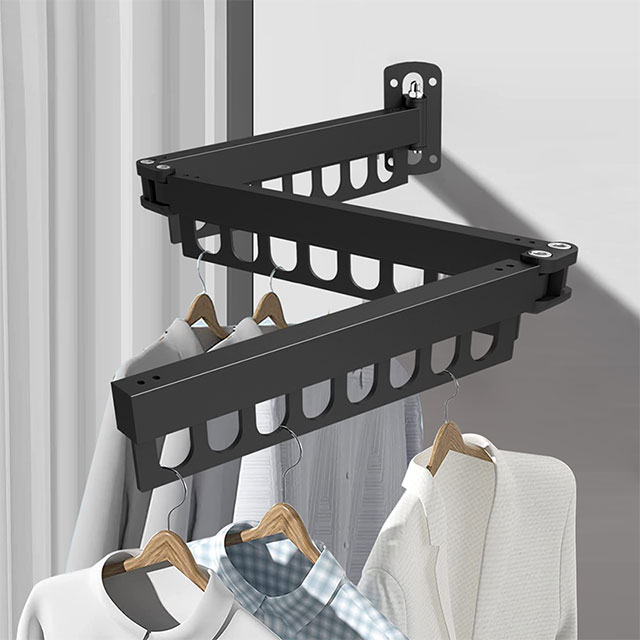 YF7120 Laundry Clothesline Retractable Cloth Hook Folding Wall Mounted Clothes Hanger Rack Space-saver foldable cloth drying rack