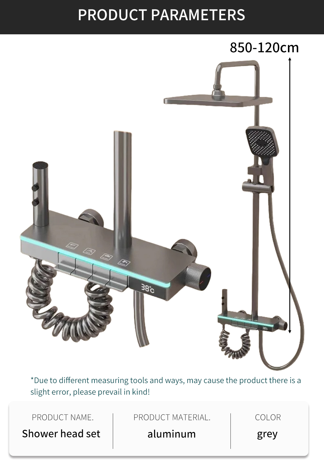 Solid Brass Modern Glass Gray Shower Faucet