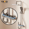 YF230530043 2025 New Design LED Waterfall Shower System Black Thermostatic Rain Shower Faucet Set Soft Massage Piano Mixer Jet for Bathrooms