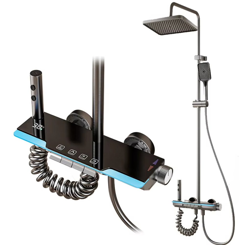 Piano Style Grey Shower Set with Shelf