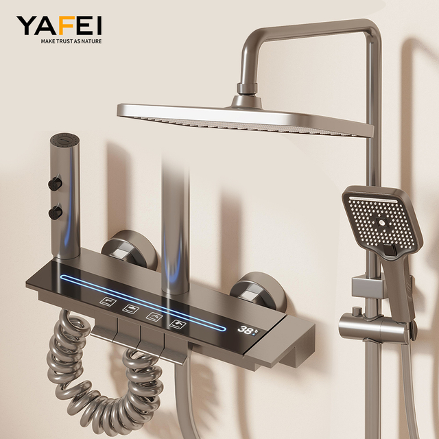 YF230530047 Contemporary Black Smart Shower Panel for Bathroom Rainfall Bath Shower System for Apartment Use