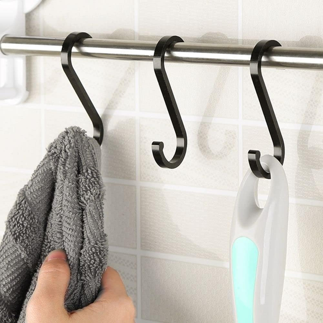 YF9500 Black S-Shaped Hooks,Space Aluminum S Hook Multifunctional Hanging Hook Clasp Holder for Kitchen Bedroom