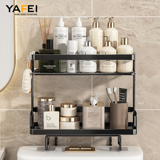 YF500200004 Bathroom Counter Organizer Rack with Toiletries Basket Toilet Corner Modern Single-Tier Thickened Wall Hanging Rack