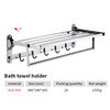 YF210910009 Folding Bathroom Wall Mounted Stainless Steel Towel Rack Shelf with Removable Hooks 