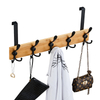 YF9312 Bamboo Over The Door Hooks 5 Hooks Door Hanger Sturdy Heavy Duty Coat Rack For Bag Coat Towel Hat Robes Scarves