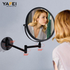 YF69123 Extendable Wall mounted makeup mirror Chrome frame Folding round hotel mount makeup mirror lighted Round bathroom mirror