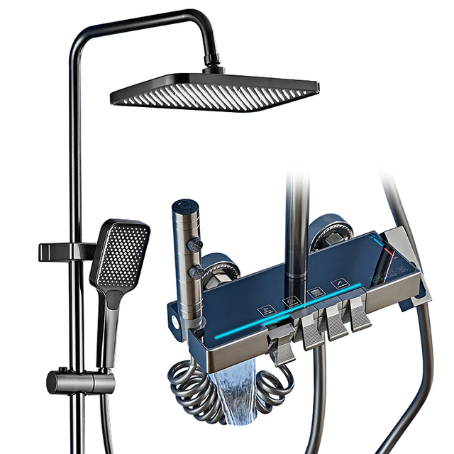 YF230530028 Hot Cold Bathroom Ceiling Rainfall Shower System Waterfall Smart Thermostatic Shower Tap Wall Mounted Concealed Shower Head Set