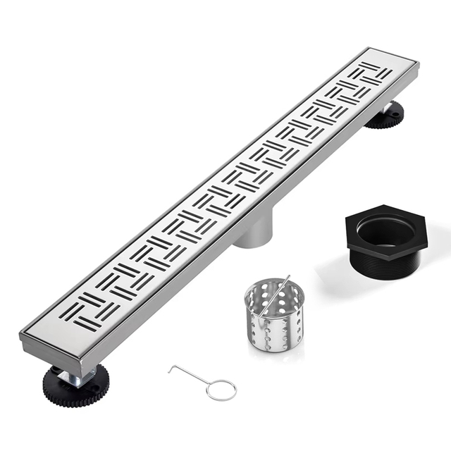 YF41109 Linear Shower Drain 24 Inch Matte Black with Reversible Flat & Tile Insert Cover